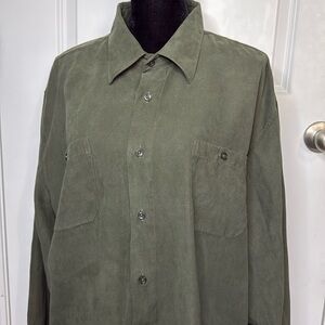 Cotton Reel poly L/S men’s dress shirt, olive green faux suede feel, size 2XL